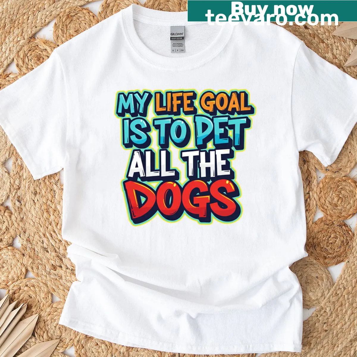Playful dog lover t-shirt featuring the phrase 'Pet All The Dogs' with dog illustrations — on a men's t-shirt