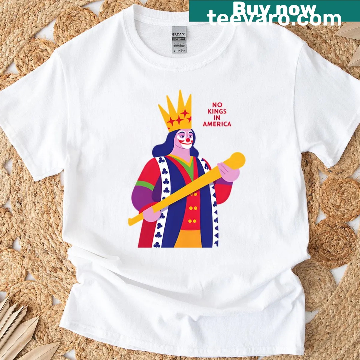 Playful No Kings In The USA T-shirt featuring bold typography — on a men's t-shirt