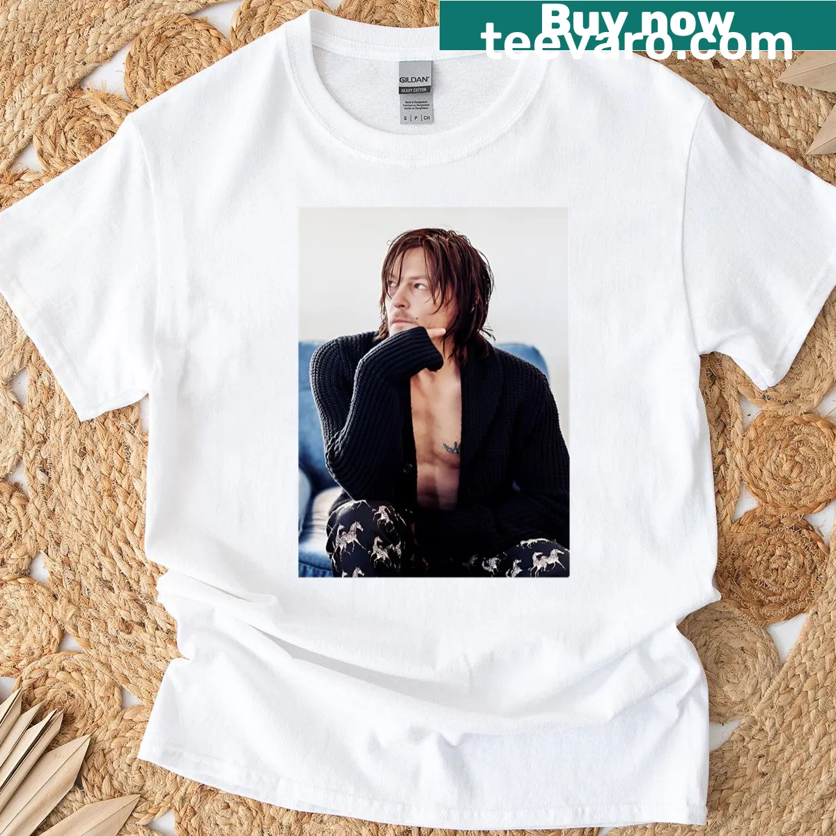 Playful illustration of Norman Reedus on a T-shirt — on a men's t-shirt