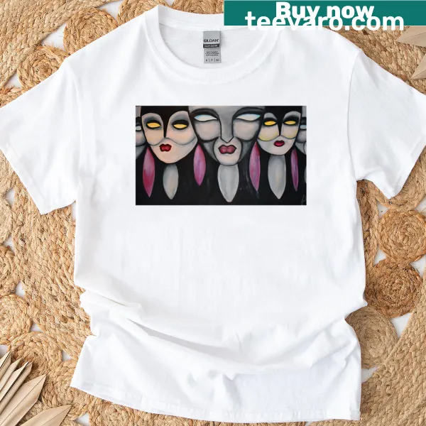 T-shirt featuring artistic illustrations of nymphs in a stone motif