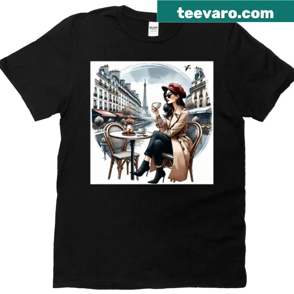 Illustration T-shirt depicting a serene coffee moment in Paris