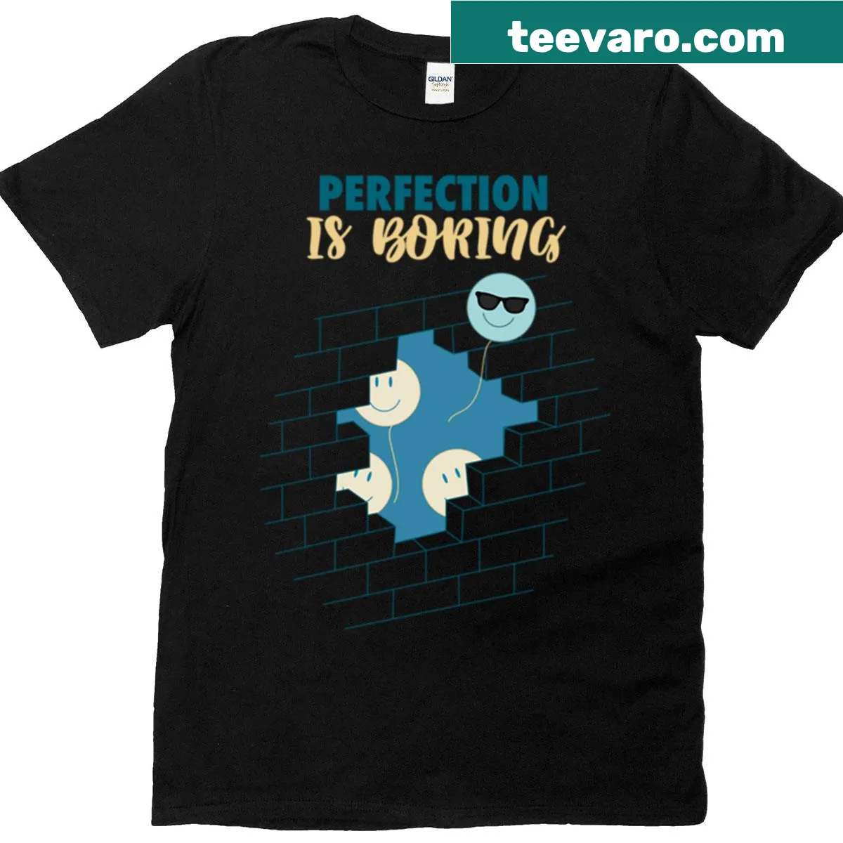 Typography design t-shirt stating 'Perfection Is Boring' — on a men's t-shirt
