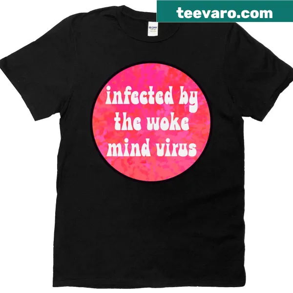 Humorous T-shirt with the slogan 'Woke Mind Virus' in bold typography