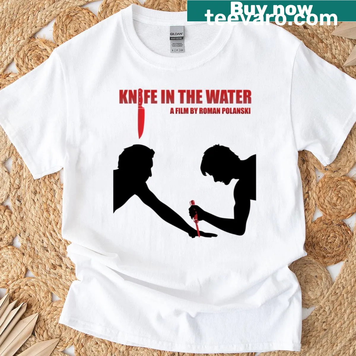 Vintage film poster graphic from Knife In The Water on a T-shirt — on a men's t-shirt