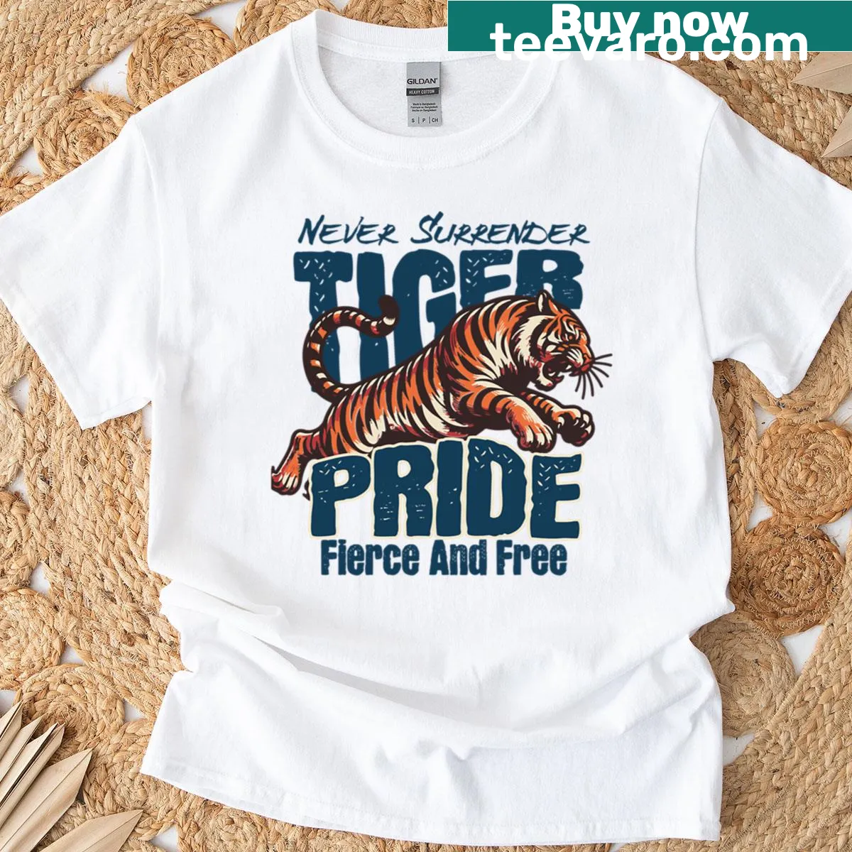 Fierce tiger graphic with the phrase 'Be Fierce and Be Free' — on a men's t-shirt