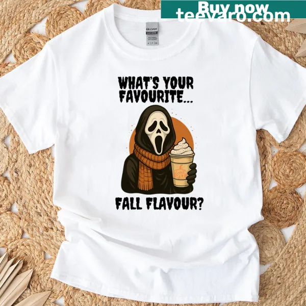 Ghostface silhouette with pumpkin spice graphics