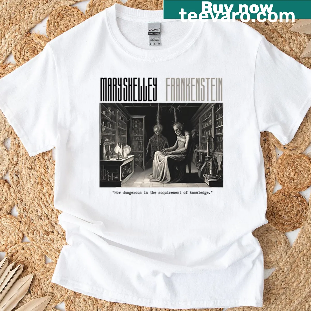 T-shirt featuring a famous quote from Mary Shelley's Frankenstein — on a men's t-shirt