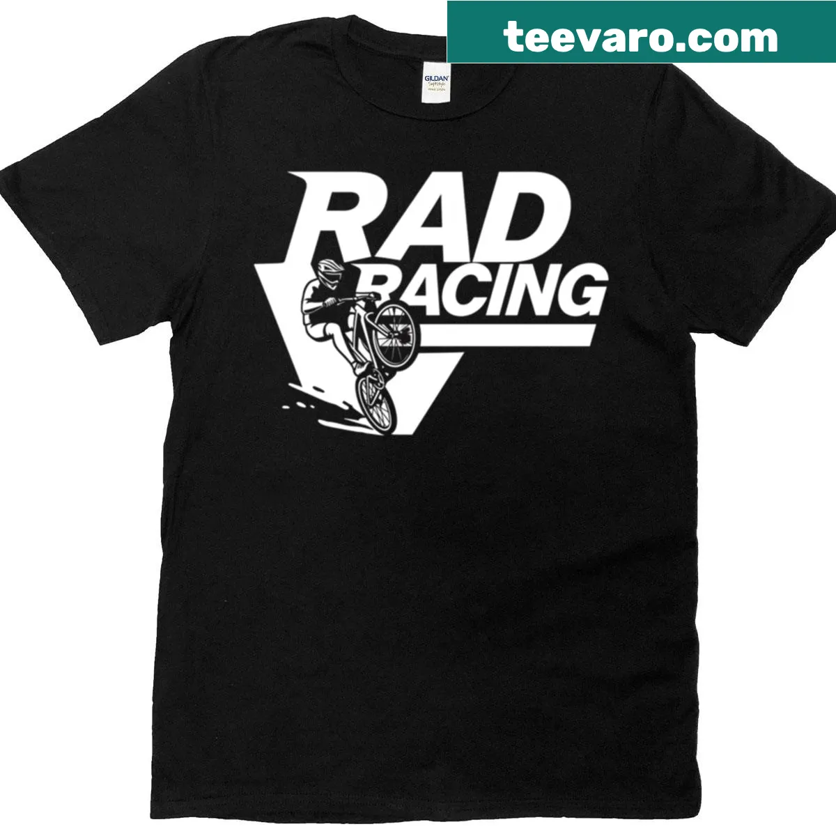 Bold typography T-shirt with 'Rad Racing' for BMX fans — on a men's t-shirt