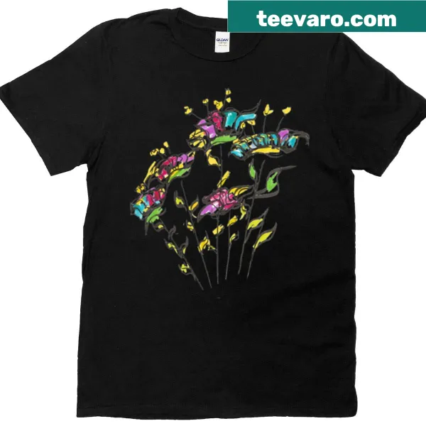 Abstract floral explosion T-shirt with freehand ink marker design