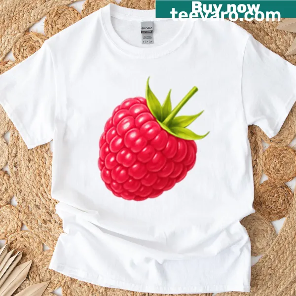 Realistic raspberry and leaves T-shirt design