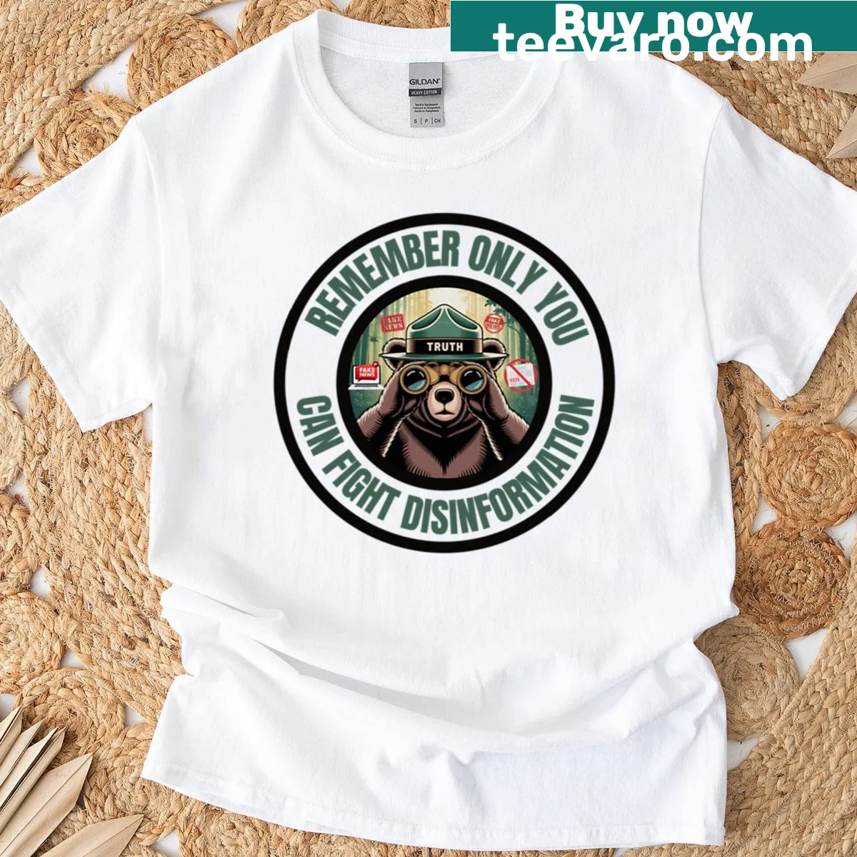 Funny bear graphic t-shirt with Propaganda Patrol Division text — on a men's t-shirt