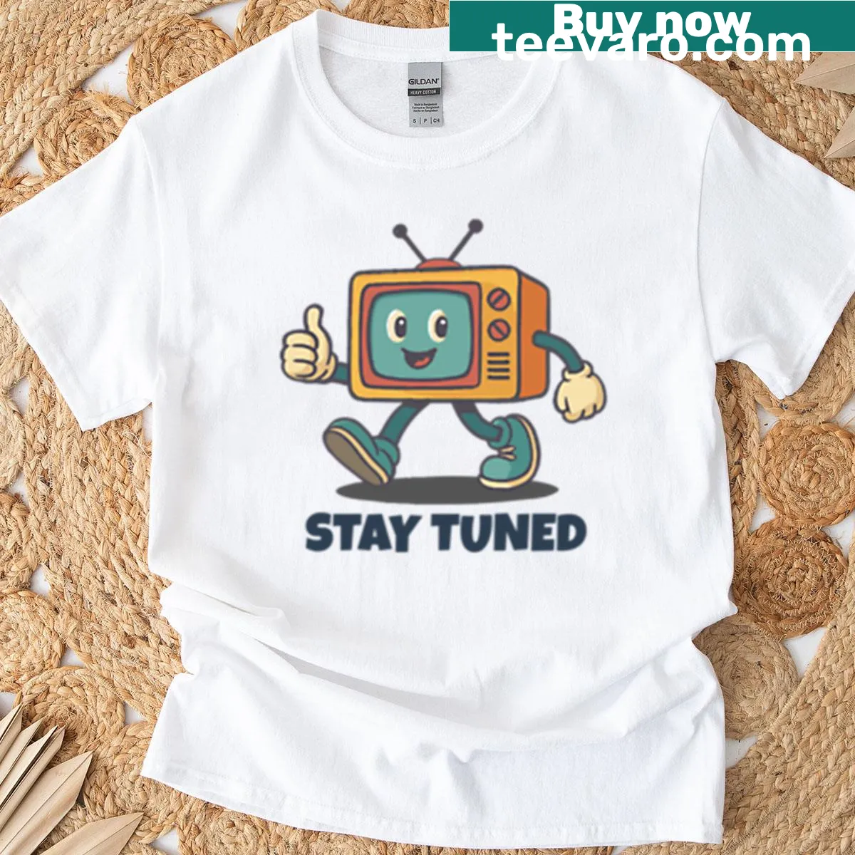 80s style cartoon character T-shirt featuring retro TV mascots — on a men's t-shirt