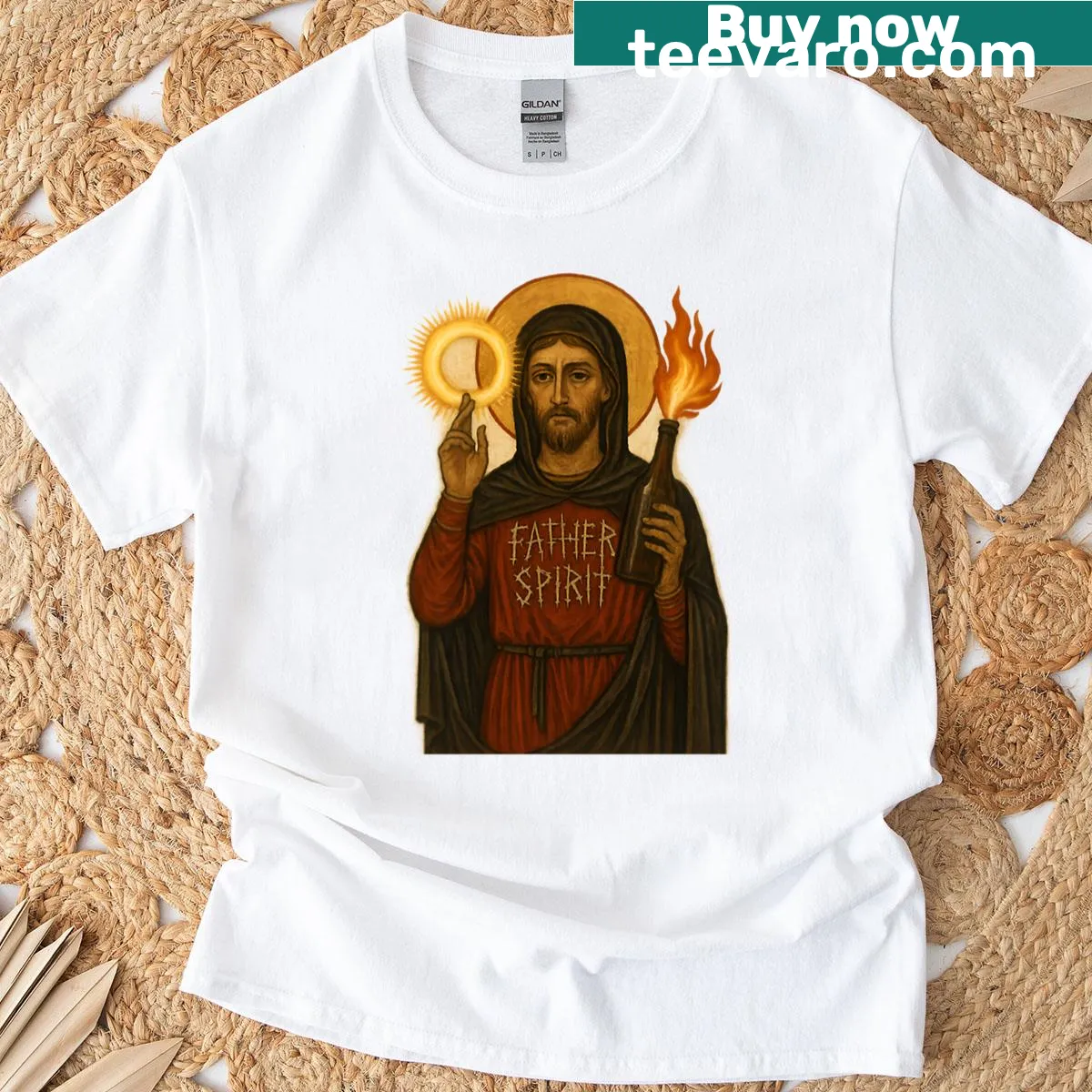 Sacred And Profane t-shirt featuring abstract typography design — on a men's t-shirt