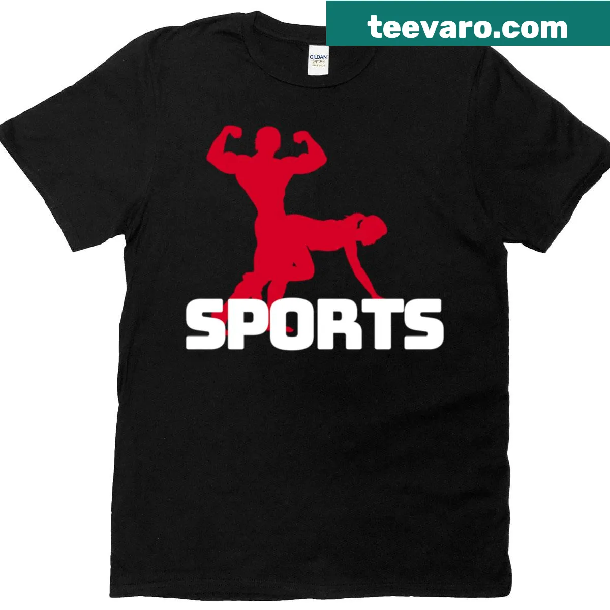 Playful Sex Sports t-shirt featuring bold text — on a men's t-shirt