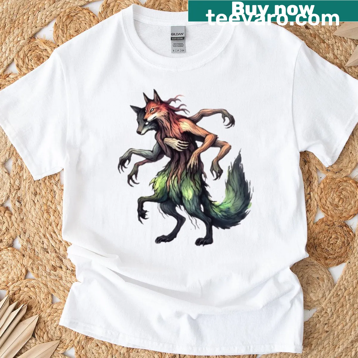 Hand-drawn watercolor design of a shapeshifter spirit on a T-shirt — on a men's t-shirt