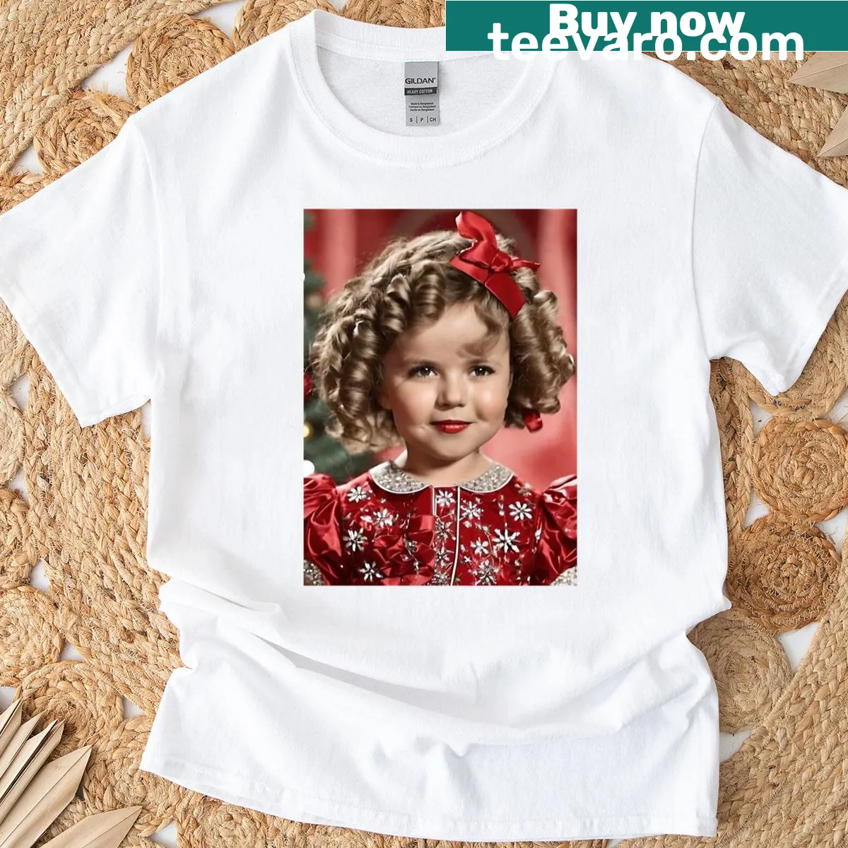 Vintage-style Shirley Temple graphic on a T-shirt — on a men's t-shirt
