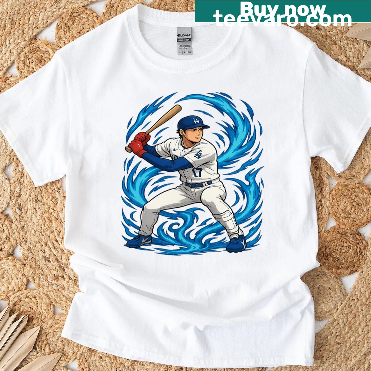Anime-style graphic of Shohei Ohtani hitting a baseball on a T-shirt — on a men's t-shirt