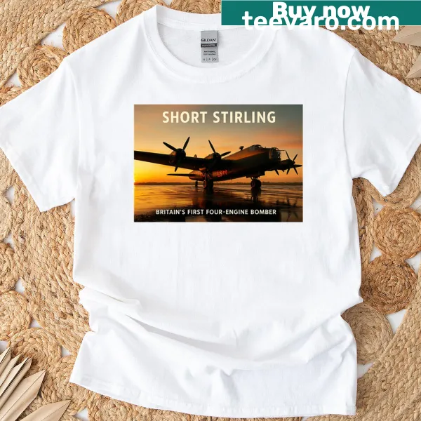 Realistic Short Stirling bomber graphic on a T-shirt