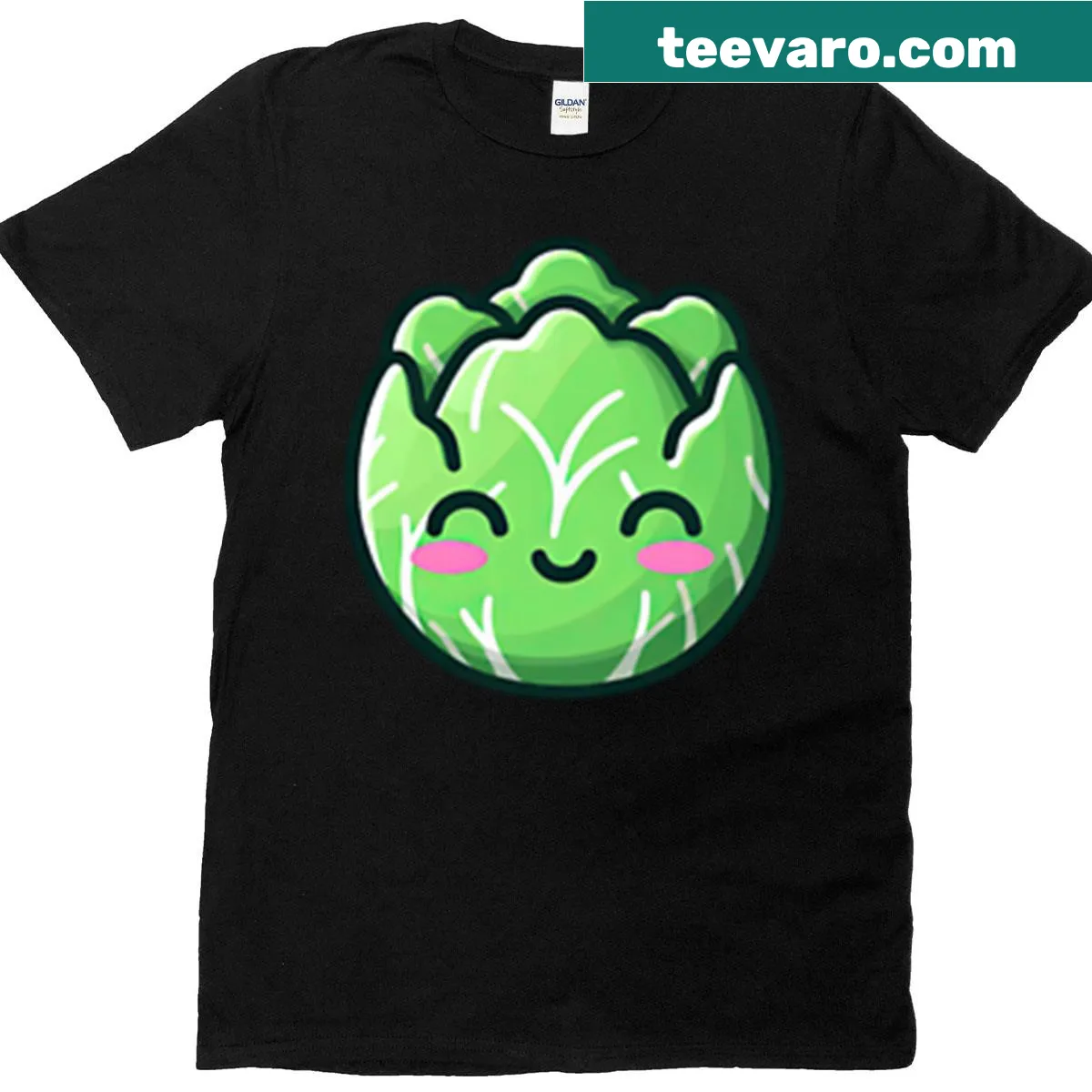 Cute cartoon cabbage character graphic T-shirt — on a men's t-shirt