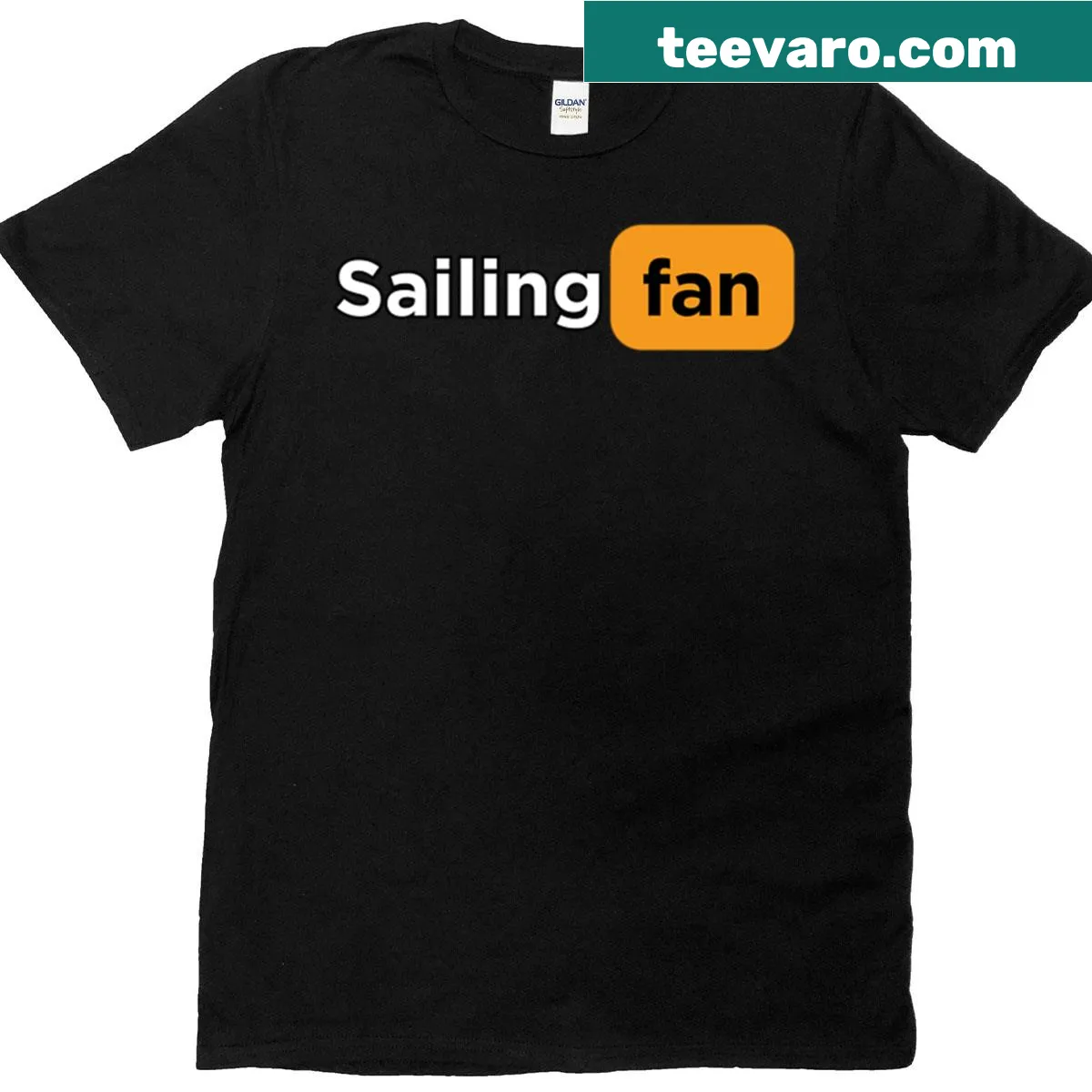Cartoon sailing themed sports fan t-shirt with sailboat graphic — on a men's t-shirt