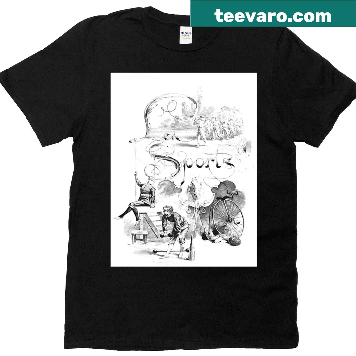 Playful pop art design featuring sports-themed graphics — on a men's t-shirt