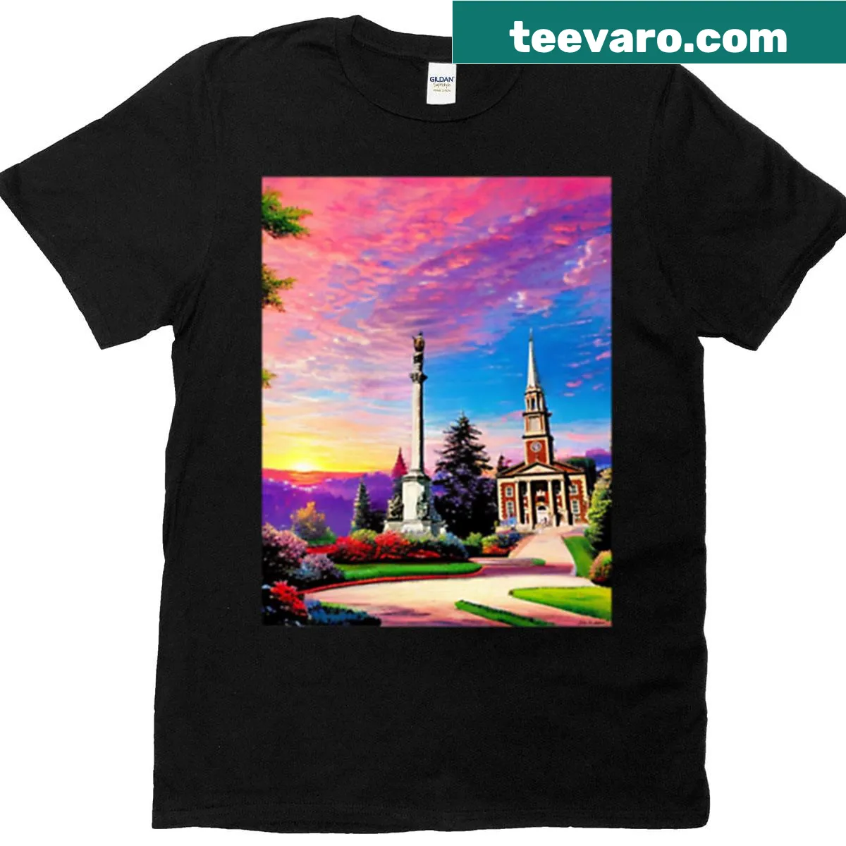 Illustration of St. Marys Of The Lake on a serene T-shirt — on a men's t-shirt