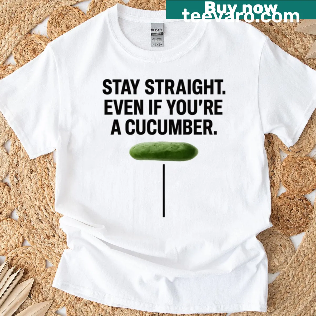 Minimalist cucumber design t-shirt with simple graphic — on a men's t-shirt