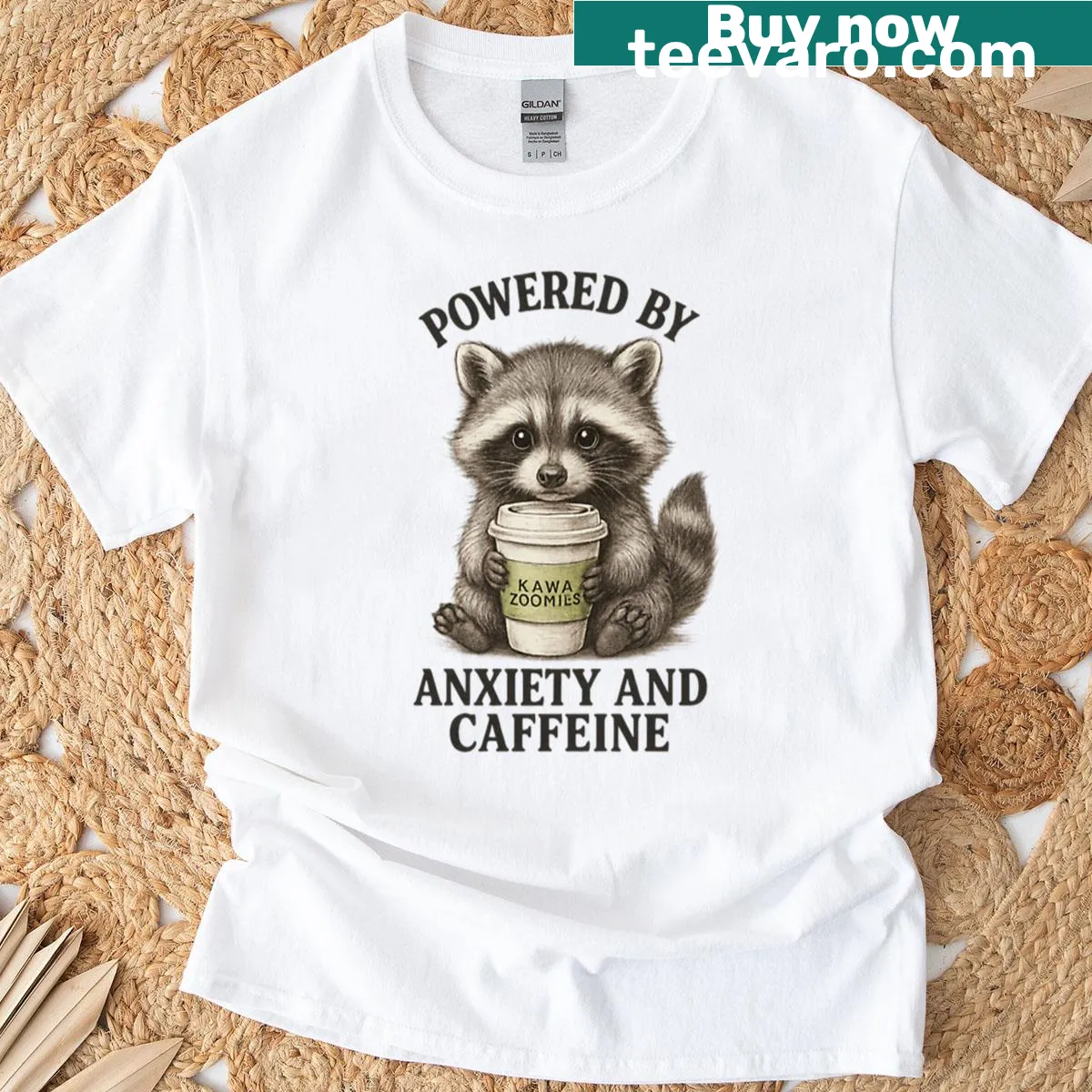 Vintage illustration of a caffeinated raccoon on a T-shirt — on a men's t-shirt
