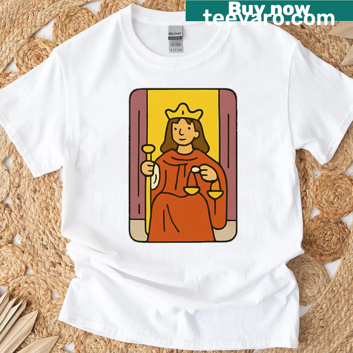 Illustration of the 'Justice' tarot card on a T-shirt — on a men's t-shirt