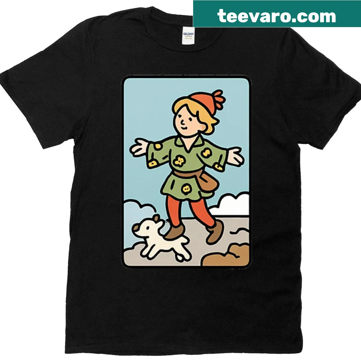 Artistic design featuring The Fool tarot card on a T-shirt — on a men's t-shirt