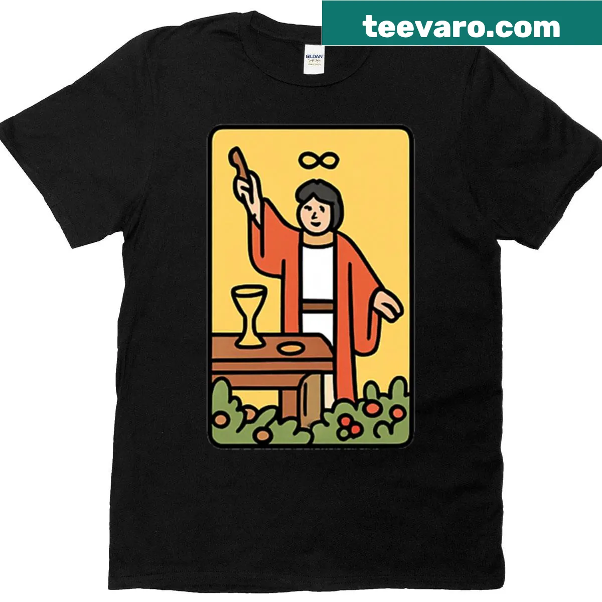 Illustration of The Magician tarot card on t-shirt — on a men's t-shirt