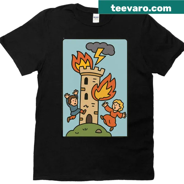 The Tower tarot card design featured on a T-shirt