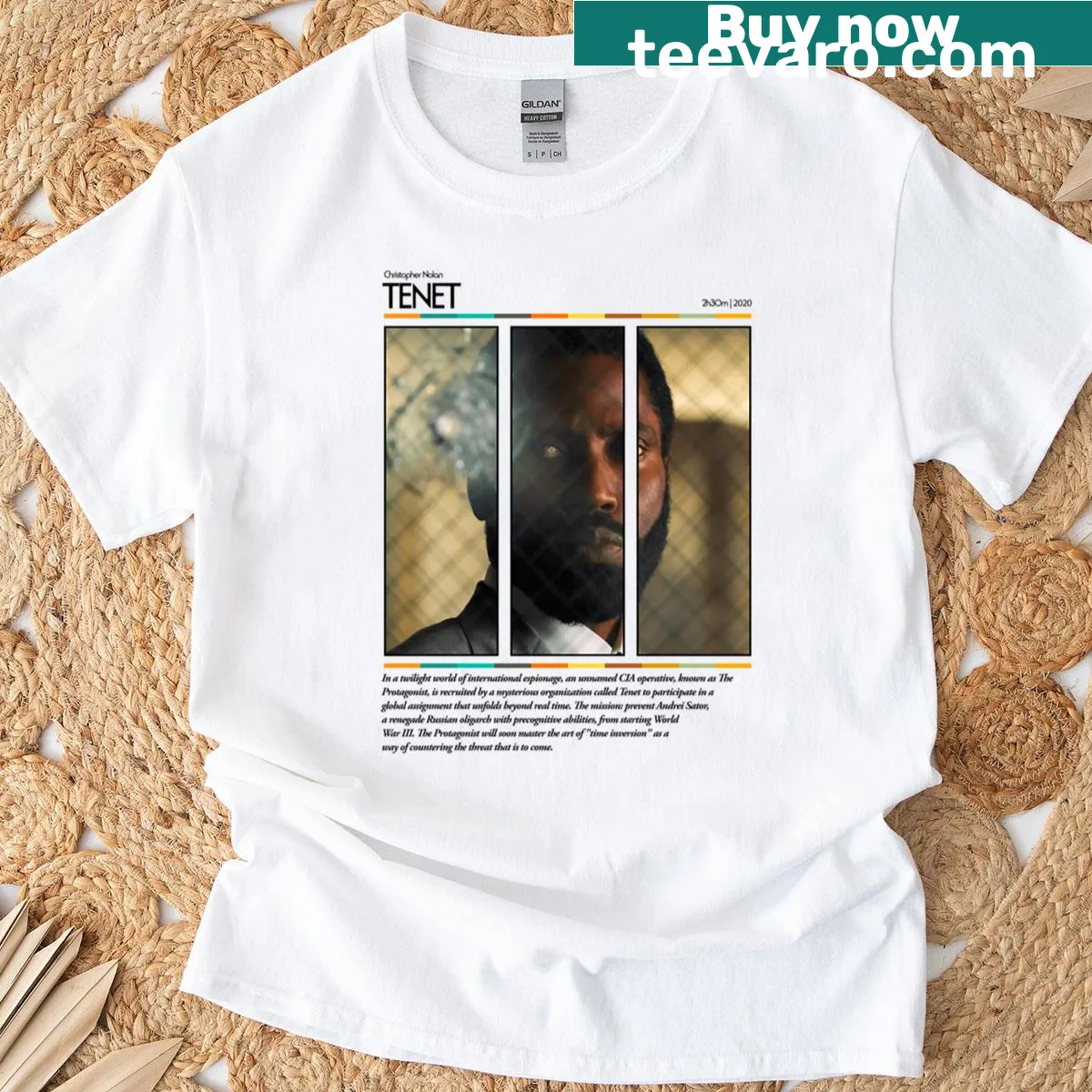 Intricate graphic T-shirt inspired by the film Tenet — on a men's t-shirt