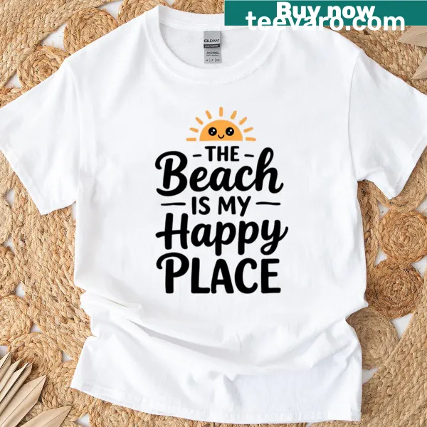 Text T-shirt with 'The Beach Is My Happy Place' slogan