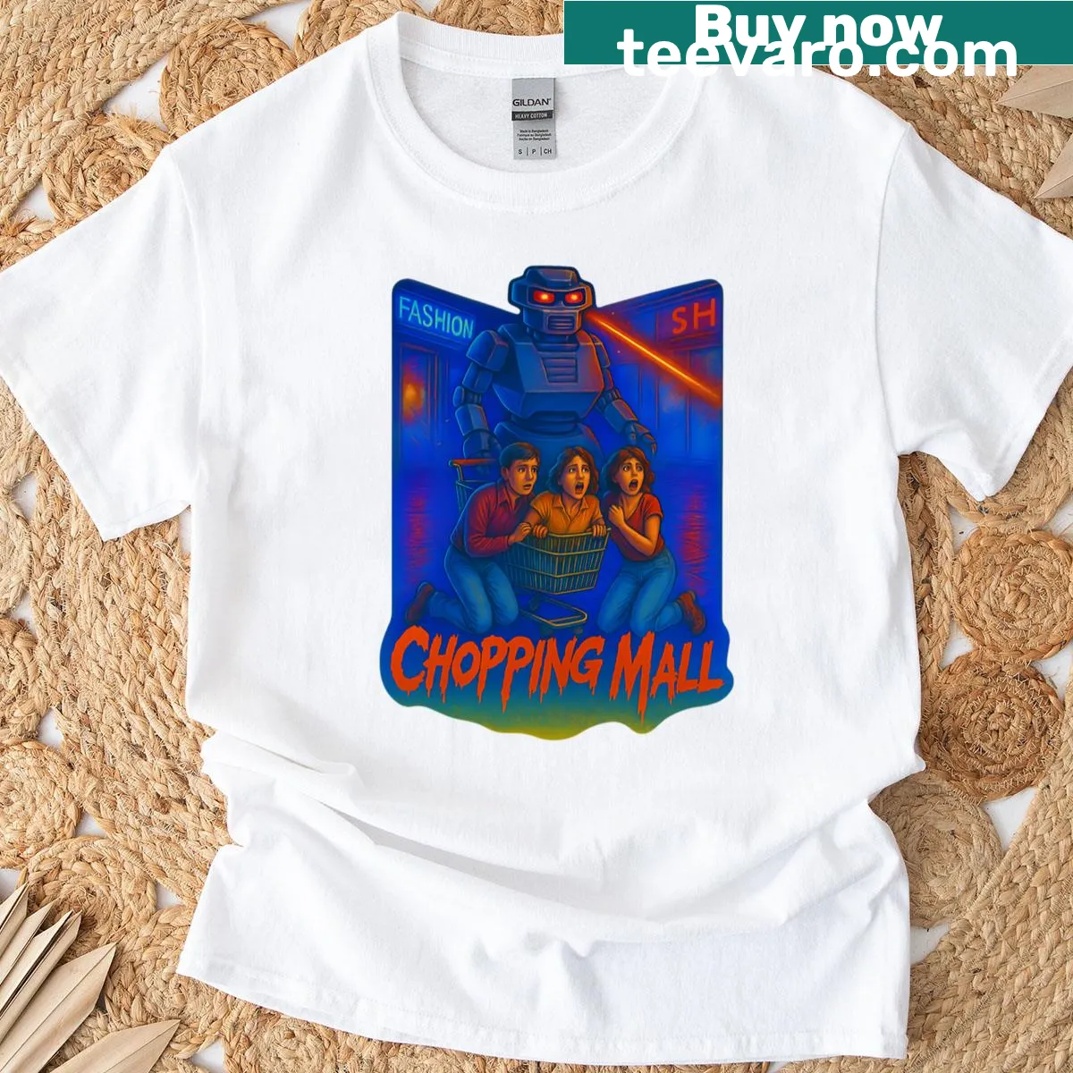 Vintage design from The Chopping Mall 80s horror movie on a t-shirt — on a men's t-shirt