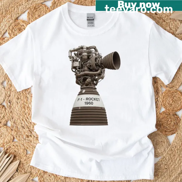 Detailed t-shirt featuring F-1 rocket engine from Saturn V