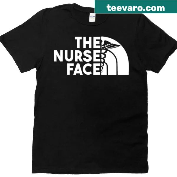 T-shirt with text 'The Nurse Face' in playful typography
