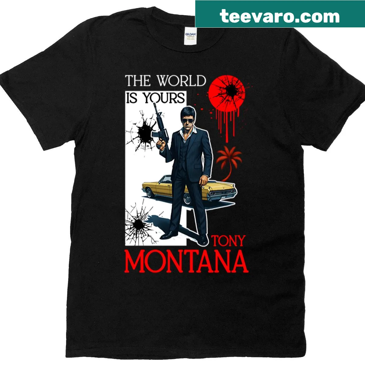 T-shirt inspired by Tony Montana from classic cinema. — on a men's t-shirt