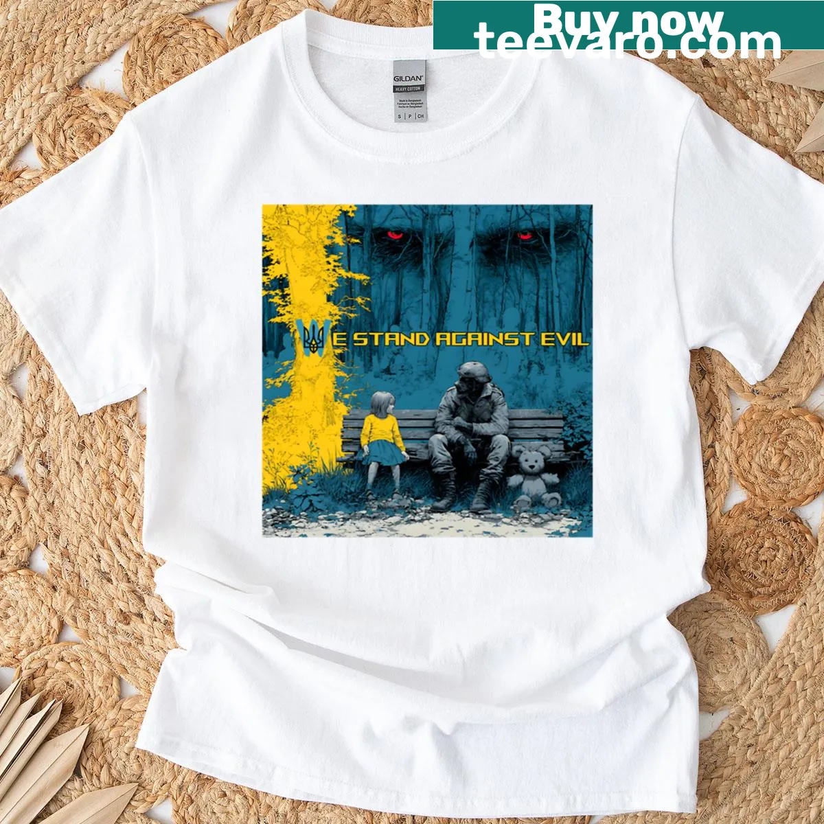Inspiring Ukraine art t-shirt with a brave message — on a men's t-shirt