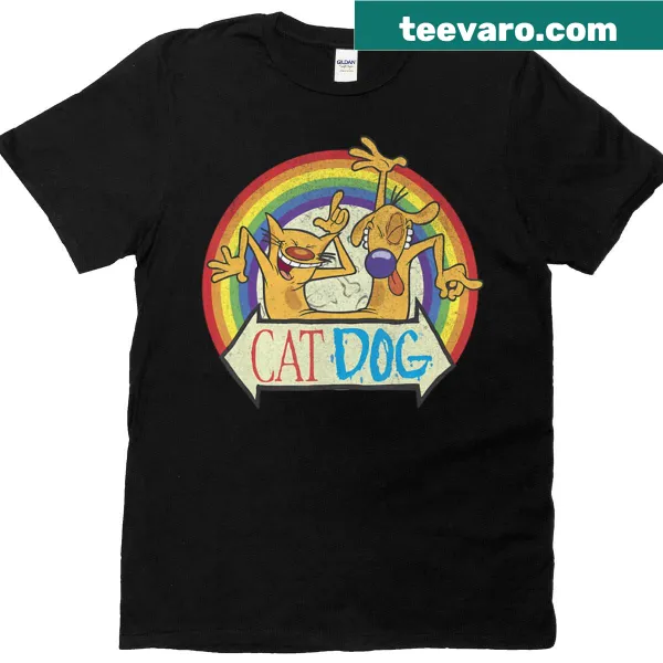 Funny vintage cartoon t-shirt with dog and cat characters.