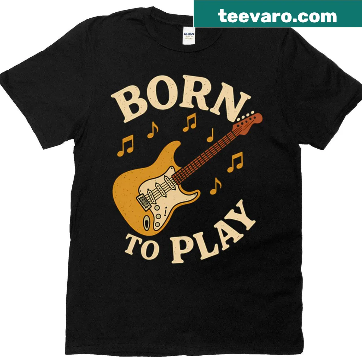Vintage T-shirt showcasing a guitar with 'Born To Play' text for musicians. — on a men's t-shirt