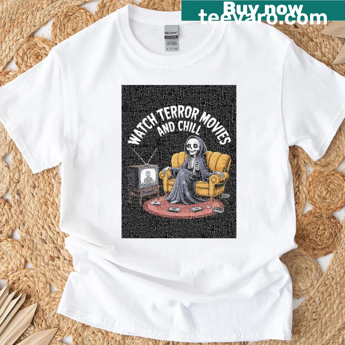 Vintage horror movies T-shirt with humorous text for film fans — on a men's t-shirt