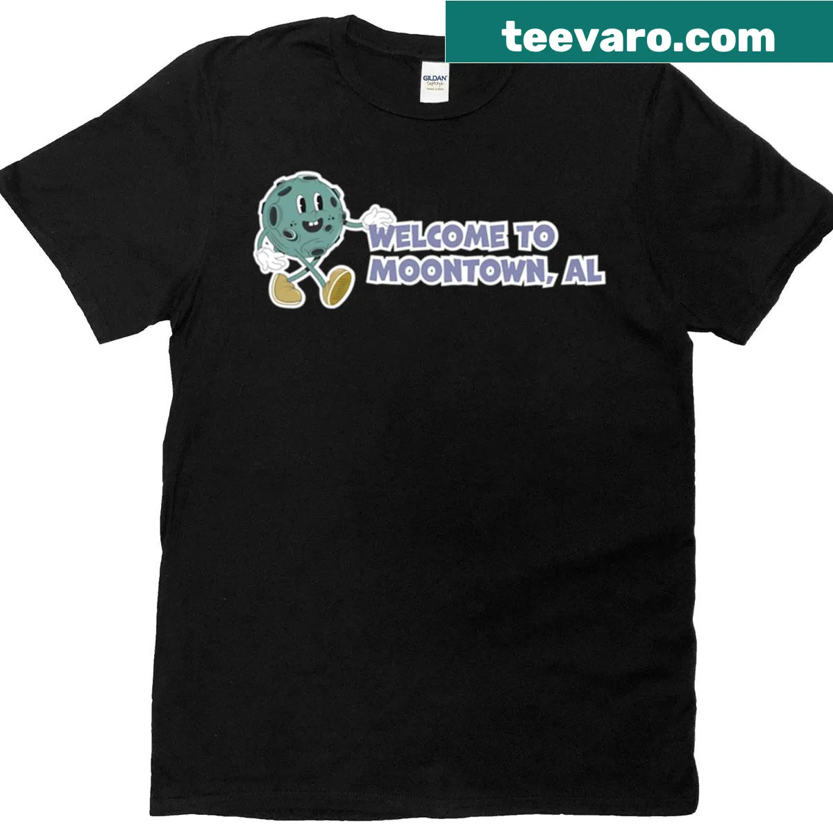 Graphic T-shirt with whimsical 'Welcome To Moontown' design — on a men's t-shirt