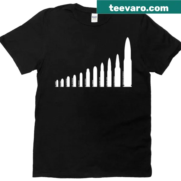 Typographic T-shirt featuring the phrase 'White Bullets By Size'