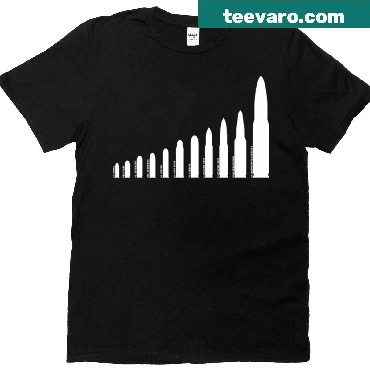 Typographic T-shirt featuring the phrase 'White Bullets By Size' — on a men's t-shirt