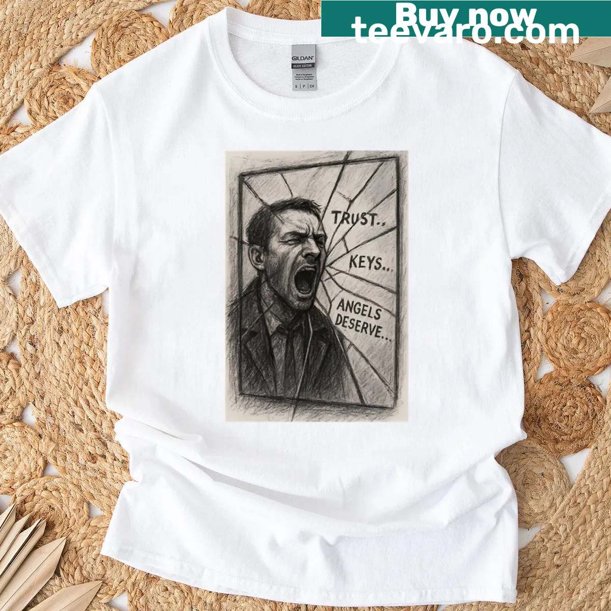 Graphic T-shirt with the text 'Whyd You Leave' in a playful font — on a men's t-shirt