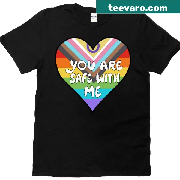 Illustrative t-shirt with 'You Are Safe With Me' message for pride and support