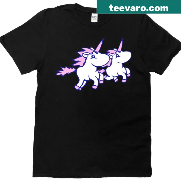 Cartoon unicorns running together on a T-shirt