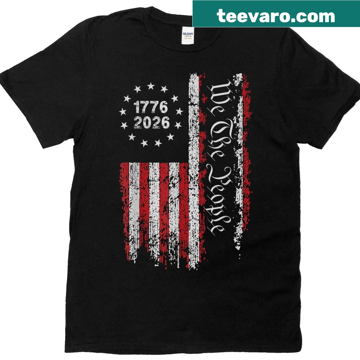 250 Years America T-shirt with US flag design — on a men's t-shirt