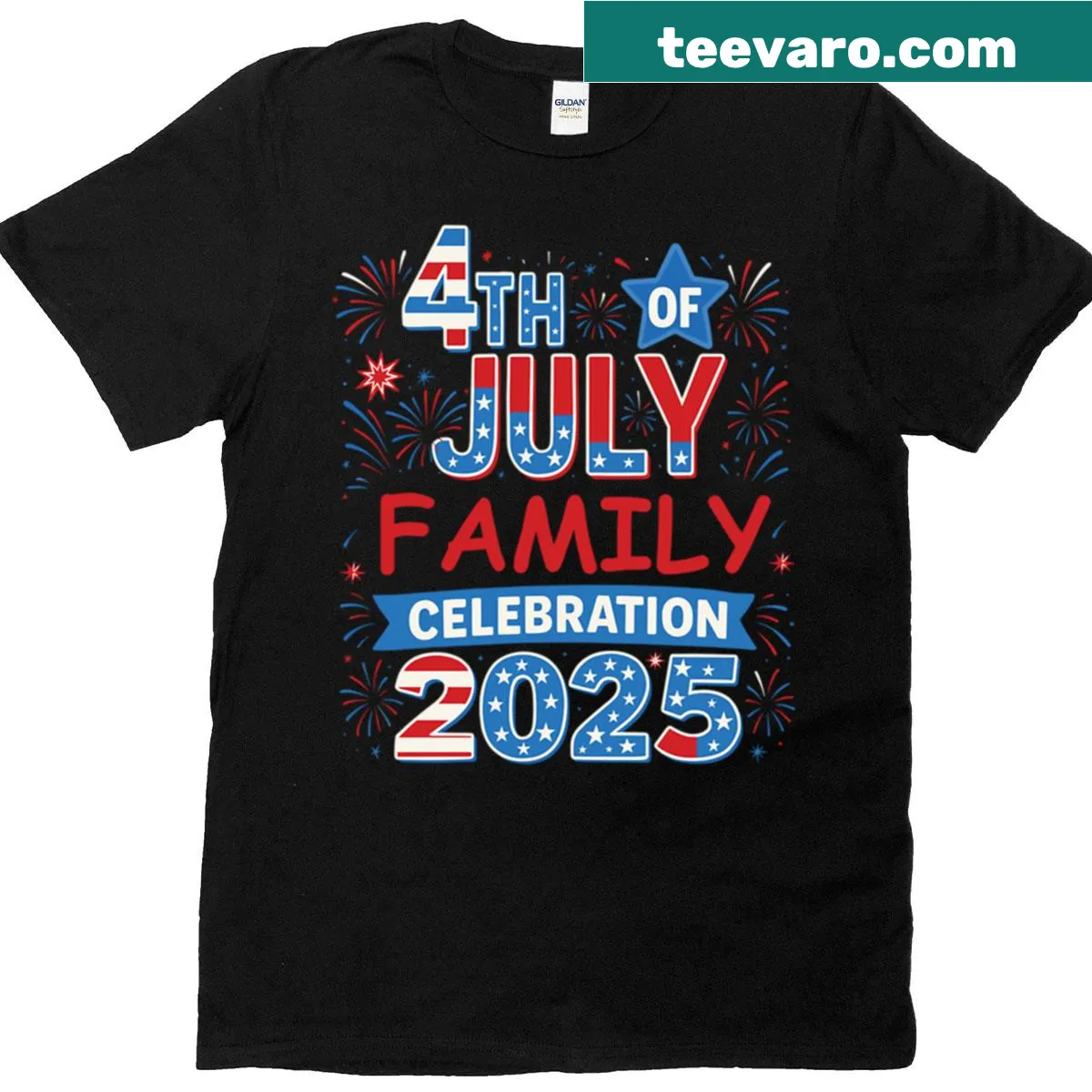 Typography T-shirt for 4th of July Family Celebration 2025 — on a men's t-shirt